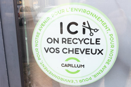 Bordeaux , Aquitaine France - 01 07 2023 : Capillum recycle hair logo brand and text sign hair collected and recycled to protect the environmentのeditorial素材