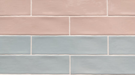 blue and pink salmon tilling brick wall in Subway station