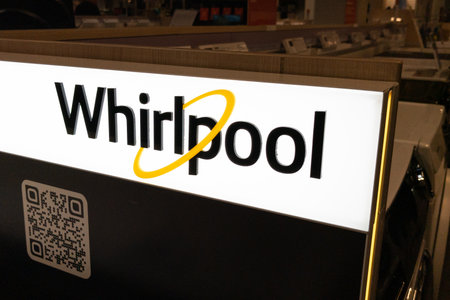 Bordeaux , Aquitaine France - 30 01 2023 : Whirlpool brand logo and sign text of American...
