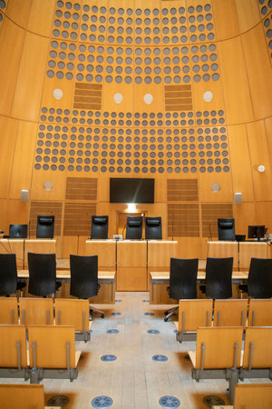 Bordeaux , Aquitaine France - 01 15 2023 : interior Court room inside courtroom at the court of justice of bordeauxのeditorial素材