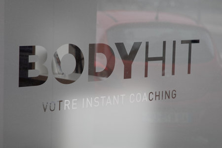 Bordeaux , Aquitaine France - 30 01 2023 : Bodyhit logo brand and text sign windows entrance sport agency for electrostimulation package sculpt your body in 20 minのeditorial素材