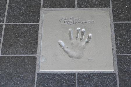 cannes , paca France - 12 02 2023 : paul Belmondo Hand Print International Film Festival in la croisette Cannes floor city Franceのeditorial素材