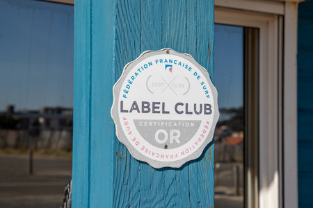 Bordeaux , Aquitaine France - 14 02 2023 : label gold certification of surf federation francaise French surfing federation brand text and sign logo national team goldenのeditorial素材