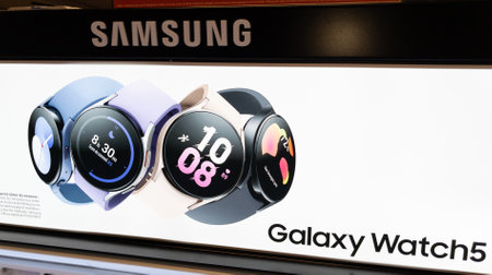 Bordeaux , Aquitaine France - 30 01 2023 : Samsung galaxy watch 5 five active logo sign and brand text of new modern electronic watchesのeditorial素材