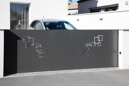 modern sliding dark gray gate aluminum portal design high gray door outdoor