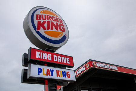 Bordeaux , Aquitaine France - 02 27 2023 : Burger King drive play king panel Restaurant Exterior...
