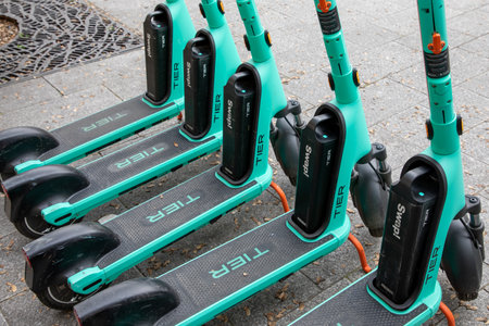 Bordeaux , Aquitaine France - 03 05 2023 : tier swap shared self-service electric scooter in town public rent without stationのeditorial素材