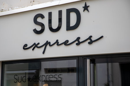 Bordeaux , Aquitaine France - 02 25 2023 : sud express shop text sign and logo brand on wall...