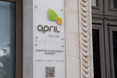 Bordeaux , Aquitaine France - 03 15 2023 : April Marine insurance brand sign and text logo front entrance wall store office facade buildingのeditorial素材