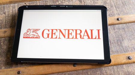 Bordeaux , Aquitaine France - 03 15 2023 : Generali brand logo and text sign on screen tablet internet agency italian office of insurance companyのeditorial素材