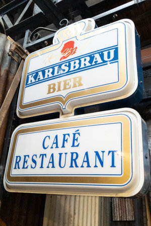 Bordeaux , Aquitaine France - 03 19 2023 : Karlsbrau beer sign text and logo brand german on bar cafe restaurant facadeのeditorial素材