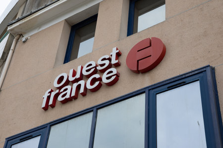 Bordeaux , Aquitaine France - 03 10 2023 : ouest france newspaper logo brand and text sign on redaction office building facade in west french countryのeditorial素材
