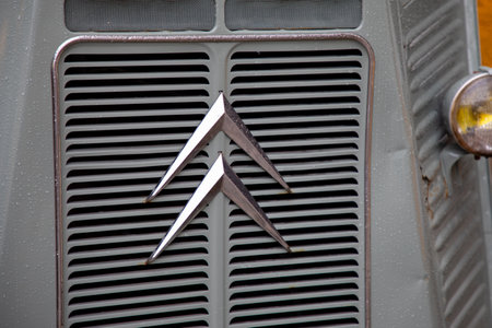 Bordeaux , Aquitaine France - 03 10 2023 : Citroen Type H logo brand and sign text front of gray vintage old panel van ancient tubeのeditorial素材