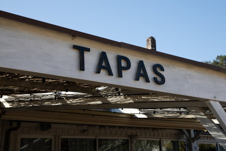 tapas text signboard on facade restaurant signの写真素材