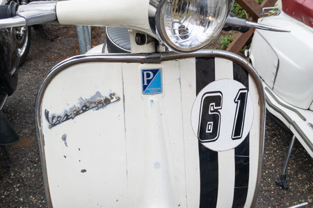 Bordeaux , Aquitaine France - 04 02 2023 : vespa madrid piaggio motovespa sign logo and brand text motorbike on old vintage scooter italian made in spain ancientのeditorial素材
