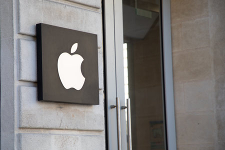 Bordeaux , Aquitaine France - 04 02 2023 : Apple entrance facade shop brand apple and sign logo...