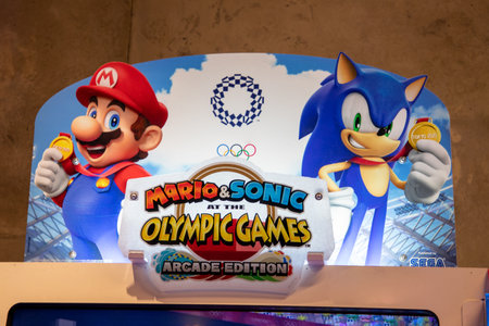 Bordeaux , Aquitaine France - 04 10 2023 : mario nintendo and sonic sega at the olympic games in...