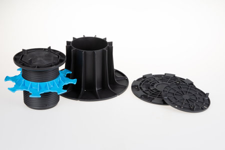 Rubber floor tiles pedestal supports with slope corrector plastic pad adjustable pads plots