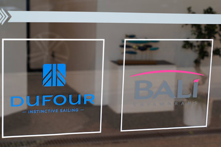 La Rochelle , Aquitaine France - 04 12 2023 : Dufour bali catamarans Yacht logo brand and text sign...