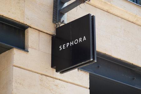 Bordeaux , Aquitaine France - 04 17 2023 : Sephora logo brand and text sign on wall facade storefront fashion businessのeditorial素材
