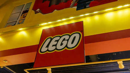 lyon , Aura France - 04 24 2023 : Lego logo brand and text sign on store flagship shop building for cell construction game toysのeditorial素材