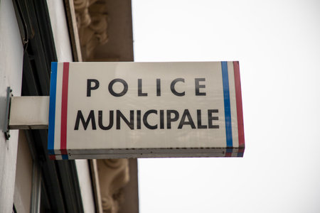 lyon , Aura France - 04 24 2023 : Municipal police building logo text and sign in France local police in french countryのeditorial素材