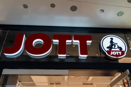 lyon , Aura France - 04 27 2023 : Jott sign text and scooter logo brand on entrance wall facade of Just over the top fashion clothes store signage of shop chainのeditorial素材