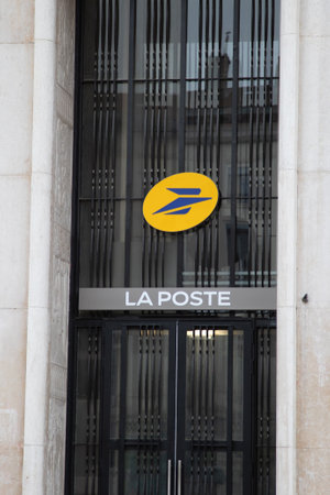 lyon , Aura France - 04 24 2023 : La Poste logo text and brand sign front facade entrance building wall France postのeditorial素材