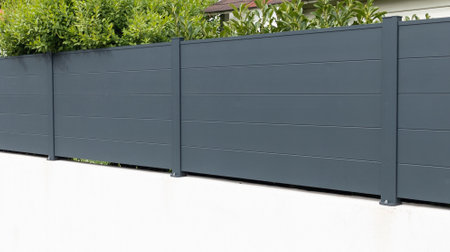 wall gray aluminum barrier and gray fence steel of private individual house modern new protect view home gardenの写真素材