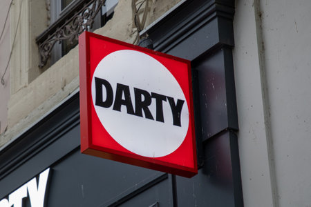 Bordeaux , Aquitaine France - 04 20 2023 : Darty logo text and brand sign entrance shop electronic retail french store building facade of high tech productのeditorial素材