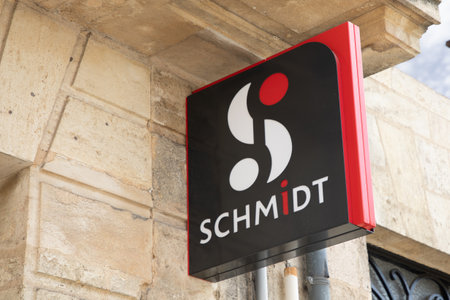Bordeaux , Aquitaine France - 05 09 2023 : schmidt logo text and sign brand entrance wall facade store chain shop specialized in house installation kitchen in homeのeditorial素材