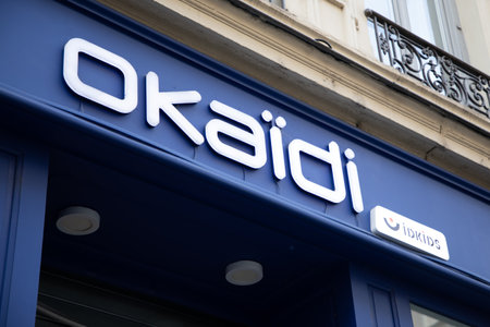 Bordeaux , Aquitaine France - 05 09 2023 : okaidi idkids logo brand and text sign on wall facade...