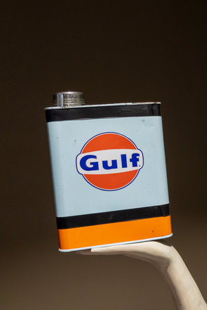 Bordeaux , Aquitaine France - 05 09 2023 : gulf motor oil can gas station logo brand orange and text sign blue of american international chain us petrolのeditorial素材
