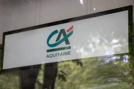 lyon , Aura France - 05 01 2023 : ca Credit Agricole bank sign logo and brand text aquitaine front...