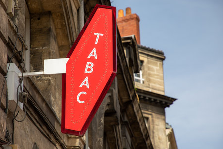 Bordeaux , Aquitaine France - 05 09 2023 : tabac french logo brand and sign text front facade entrance wall france store tobacco shop chainのeditorial素材