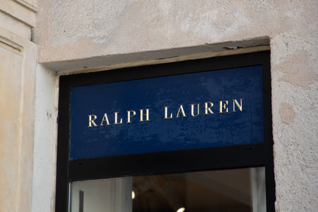 Bordeaux , Aquitaine France - 05 09 2023 : ralph lauren logo brand and text sign on wall facade shop...