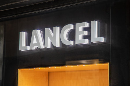 Bordeaux , Aquitaine France - 05 19 2023 : lancel sign text and logo brand shop on wall facade entrance on fashion store clothesのeditorial素材