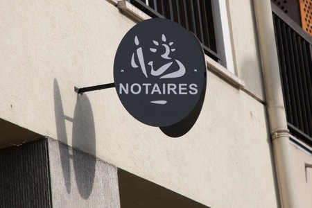 Bordeaux , Aquitaine France - 05 09 2023 : Notaires french brand sign logo and text round plate wall facade entrance to the notary officeのeditorial素材