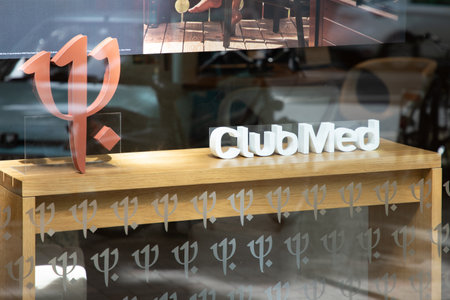 Bordeaux , Aquitaine France - 05 01 2023 : Club Med logo text and brand sign front wall facade entrance Club Mediterranee office travel agency all-inclusive hotelのeditorial素材