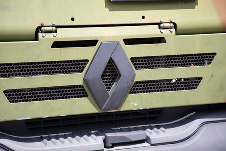 Bordeaux , Aquitaine France - 05 19 2023 : Renault trucks brand logo and text sign on military front truck frenchのeditorial素材