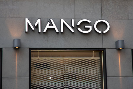 Bordeaux , Aquitaine France - 05 15 2023 : mango sign text and logo brand on wall facade entrance on fashion clothesのeditorial素材