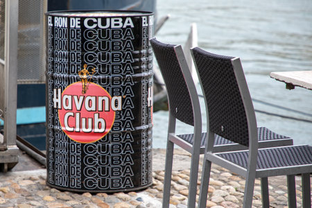 Bordeaux , Aquitaine France - 05 09 2023 : Havana Club logo text el ron de cuba and sign brand beverage of white rum on entrance terrace restaurant pub barのeditorial素材