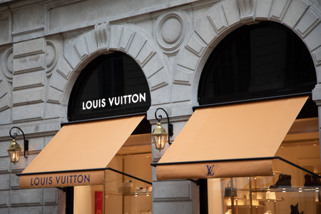 Bordeaux , Aquitaine France - 05 29 2023 : louis vuitton logo brand and text on shop facade wall...