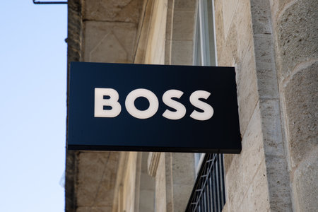Bordeaux , Aquitaine France - 06 01 2023 : Hugo Boss store sign logo and text on wall facade German clothing fashion brand shopのeditorial素材