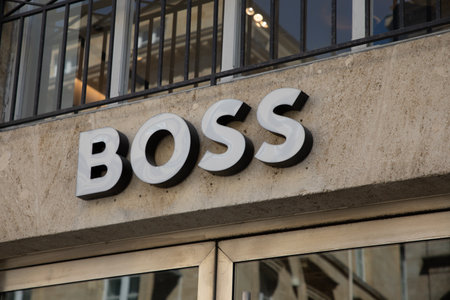 Bordeaux , Aquitaine France - 06 01 2023 : Hugo Boss shop sign text and logo brand front chain of store of men boys clothing luxury fashionのeditorial素材