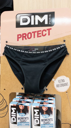 Bordeaux , Aquitaine France - 06 01 2023 : dim paris text logo and sign brand of lingerie shop display for menstrual female panties underwearのeditorial素材