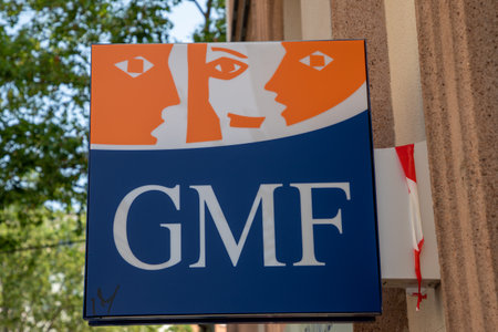 annecy , France - 06 16 2023 : GMF logo brand and text sign chain street facade insurance company of french financial services office agencyのeditorial素材