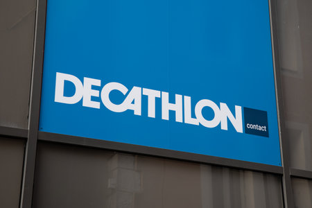 lyon, France - 06 16 2023: decathlon contact sign text and brand logo entrance facade wall store building storefront signage in town streetのeditorial素材