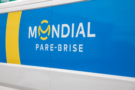 Bordeaux , France - 06 27 2023 : Mondial pare-brise vehicle garage sign text and brand logo on panel van service vehicle glass repair car replacement glassesのeditorial素材
