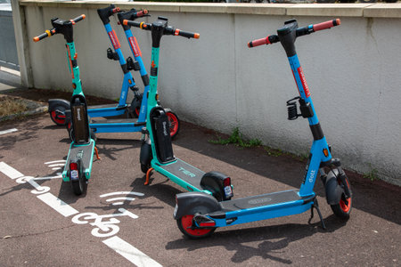 Bordeaux , France - 06 27 2023 : Tier dott e-scooter logo brand and sign text urban mobility rental green scooter parked in city parking space reserved for electric scooters franceのeditorial素材